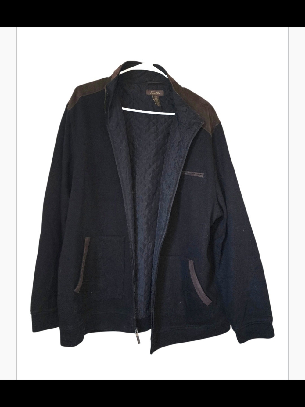 Tasso Ella Men's Quilted Black Zip-Front Sweater Jacket, XXL